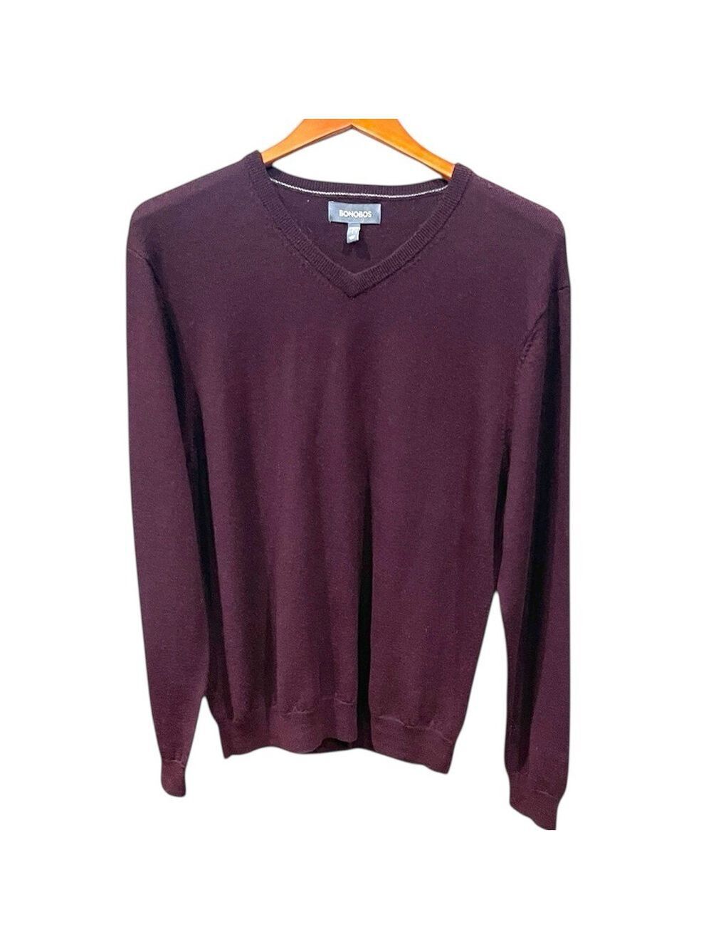 Bonobos Merino Wool Vee Neck Sweater SZ L Standard Fit Burgundy Wine